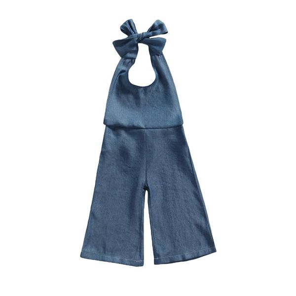 

jumpsuits infant denim halter romper, baby girls tie-up sleeveless solid color jumpsuit (blue)