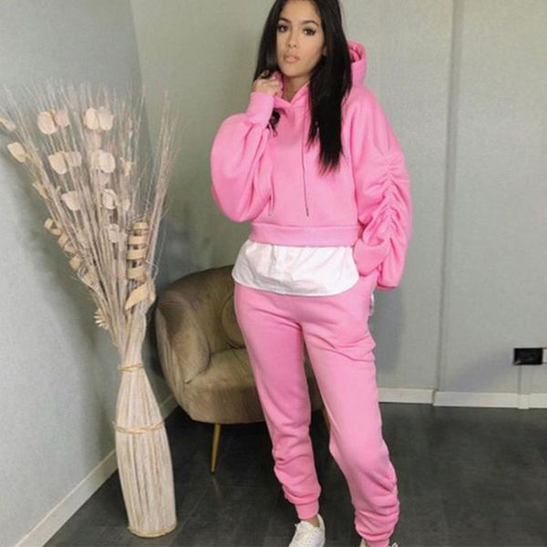 

women's two piece pants autumn winter set tracksuit women asymmetrical hem long sleeve hooded sweatshirt and workout jogger athleisure, White