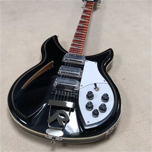 

riken - 6 - string electric guitar, 381, water drop hole hollow, black paint, delivery guitars guitarra