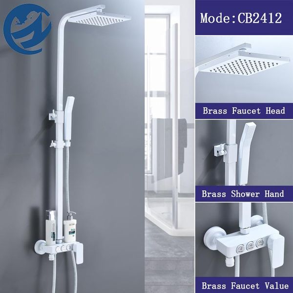 

wall mount white rain shower faucet bathroom bracket bidet rotable spout taps sets