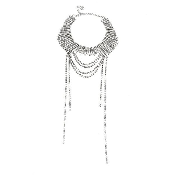 

pendant necklaces multilayer luxury shiny long chain rhinestone necklace for women party neck decorations jewelry, Silver