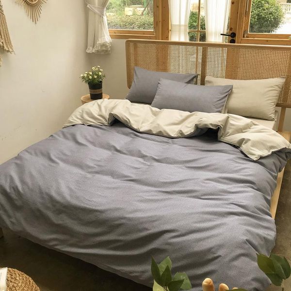 

bedding sets home textile solid color duvet cover pillow case bed sheet ab side quilt boy kid teen girl linens set king