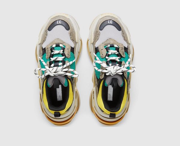 

paris fashion designer casual shoes yellow green gray triple color women's sports shoe metal color luxury brand training sneakers, Black