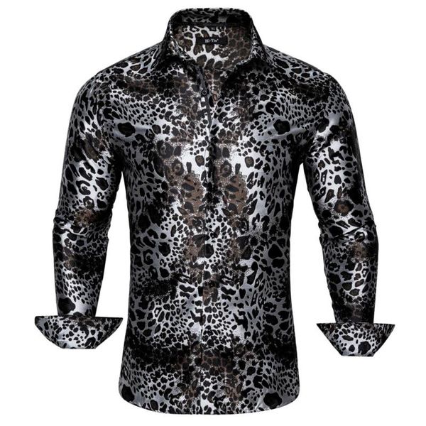 

men's casual shirts hi-tie brown white novelty floral mens silk shirt long sleeve for men jacquard male business party wedding dress, White;black