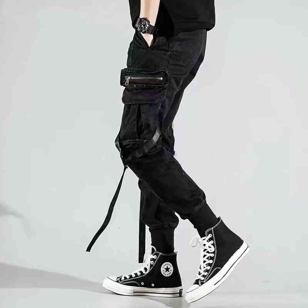 

men's pants houzhou black cargo for men joggers sweatpants trousers male autumn casual gothic streetwear techwear hip hop ribbon acc7