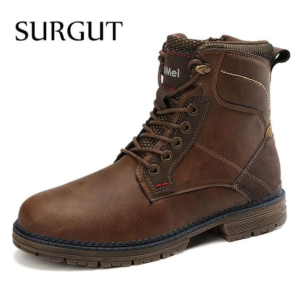 

boots surgut 2021 winter men waterproof quality leather working shoes male brand autumn casual vintage ankle size 40~46, Black