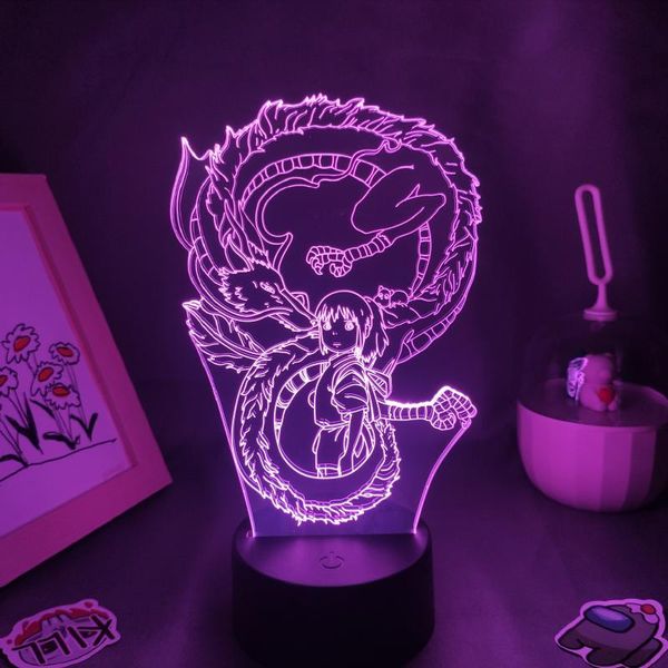 

night lights anime spirited away white dragon rgb led neon cool gifts for friends 3d lava lamp bedroom bedside manga table decor