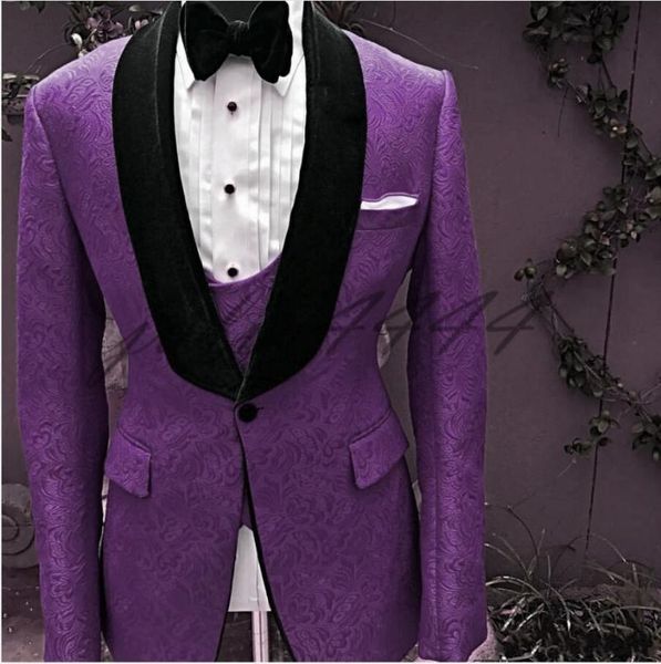 

est men suits purple and black groom tuxedos shawl velvet lapel groomsmen wedding man ( jacket+pants+tie+vest ) c672 men's & blazers, White;black