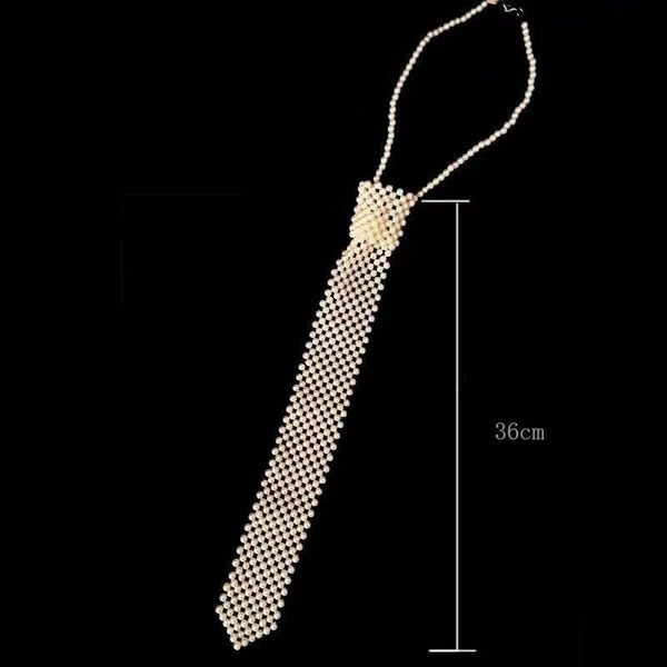 

pendant necklaces fashion hollow out hand-woven pearl tie necktie necklace party dress suit ethnic style neck chain jewelry, Silver