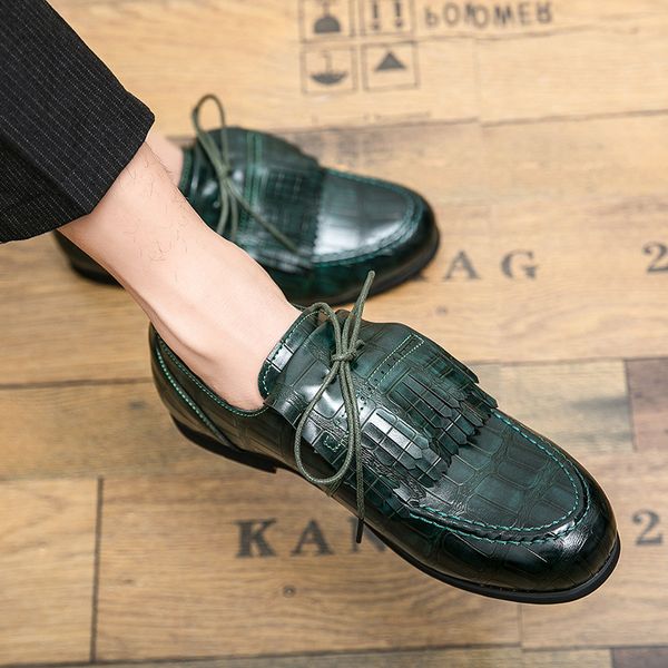 

45.46.47 size autumn brogue mens shoes british personalized slip-on hair stylist blue pointed-toe slip-on tassel casual leather shoes for me, Black