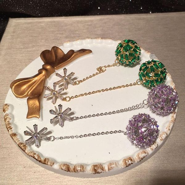 

dangle & chandelier trendy simple sweet shiny green purple zircon hollow flower ball tassel earrings women party temperament elegant jewelry, Silver