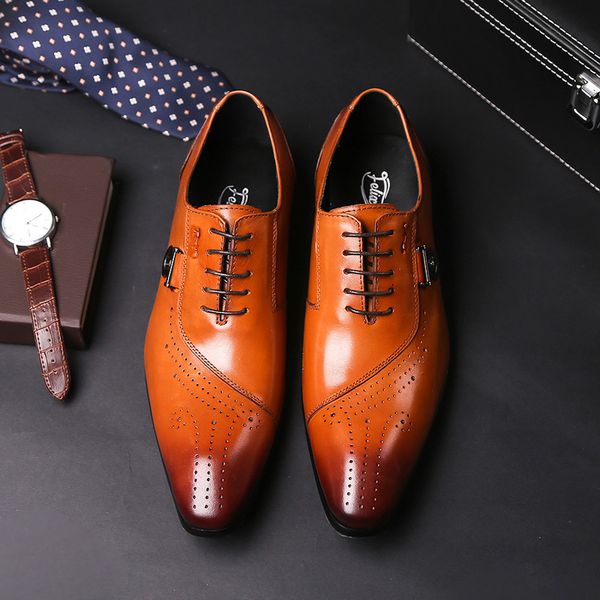 

spring autumn fashion genuine leather men brogue shoes party wedding business formal oxfords male shoes luxury black brown, Red;white