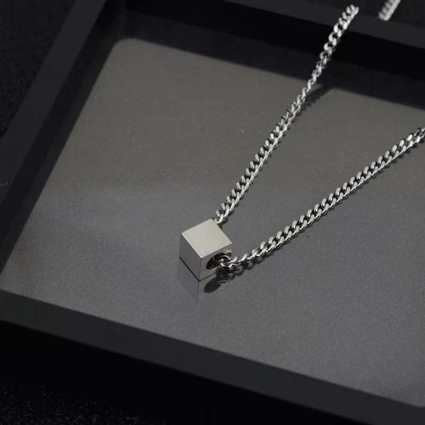 

pendant necklaces xxixx punk cube pendient for men women stainless steel square charm jewelry necklace geometric fashion, Silver