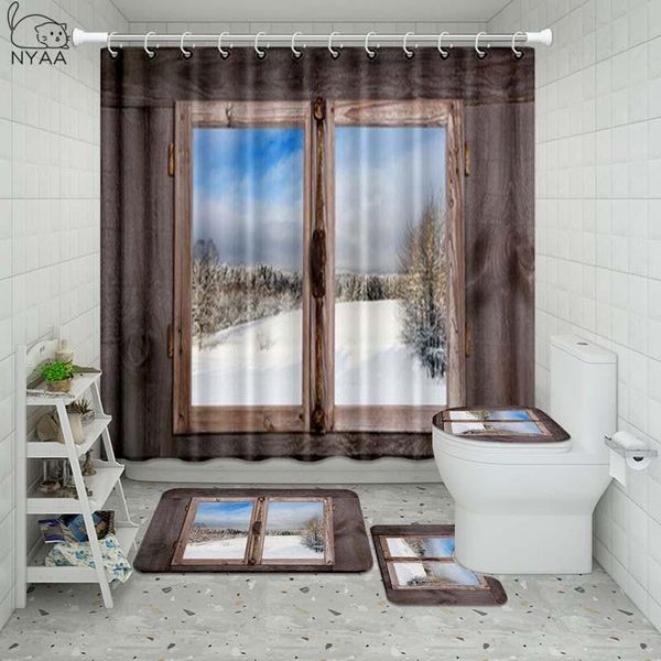 

bath accessory set vixm rustic wooden door bathroom waterproof shower curtain pedestal rug lid carpet toilet cover mat