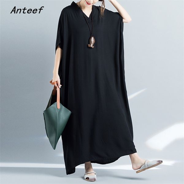 

short sleeve plus size cotton vintage dresses for women casual loose maxi long summer beach dress elegant clothes sundress 210517, Black;gray