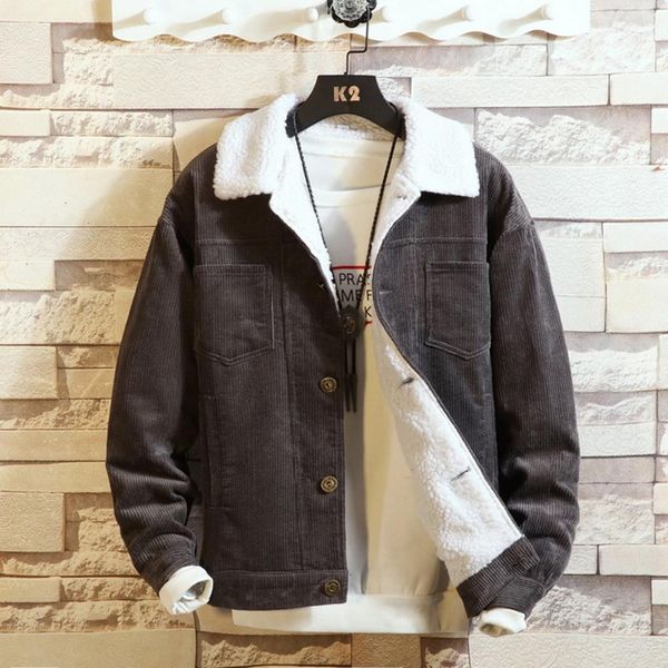 

downs men's winter corduroy and warm fashion casual denim jacket, Black