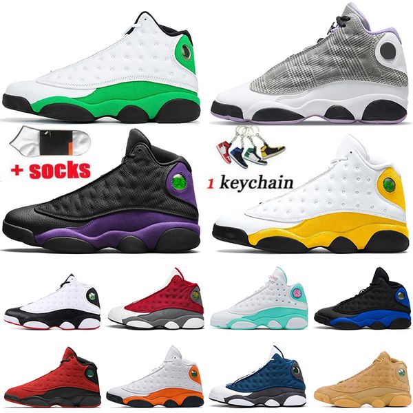 

with 2022 socks jumpman 13 13s basketball shoes xiii men's women's trainers dark powder blue court purple red flint reverse bred l, Black