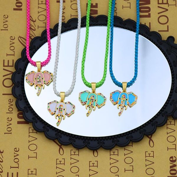 

pendant necklaces cz enamel elephant charm small necklace for women girls cute romantic birthday jewelry gifts collar elefante arcoiris, Silver