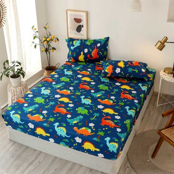 Bonenjoy 3 PC Bed Sheet Sets Solteiro / Duplo / Queen Sabanas de Cama Dinossauro Folhas de estilo cartoon em uma banda elástica para crianças 210626