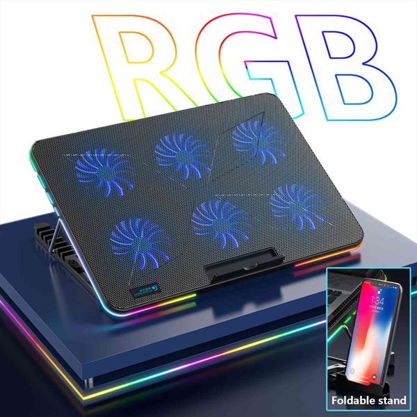 laptop da gioco RGB freddo er 12-17 pollici 6 staffa per ventole con schermo a led per notebook supporto freddo due porte USB colorate