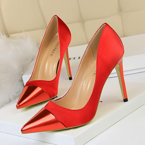 

splicing women's pumps shoes on heels 10cm elegant high heel party female stiletto thin ladies dress, Black
