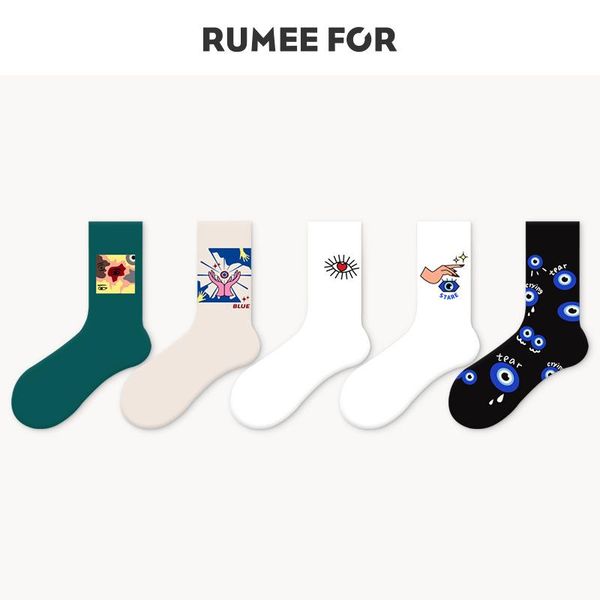 

party favor eye stare fashion socks women men for autumn winter cartoon print street dance hip hop combed cotton crew sox middle tube high
