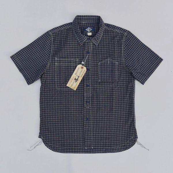 

blouses bob dong plaid short sleeve work shirts retro button down cotton flax workwear, White;black