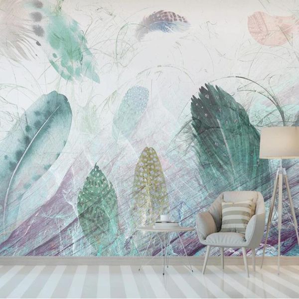 

wallpapers milofi custom large 3d wallpaper mural nordic watercolor feather abstract line bedroom background wall decoration