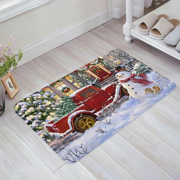 

carpets christmas snowman tree truck kitchen mat living room floor rug anti-slip bathroom door home decor