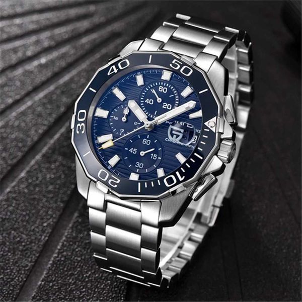 

pagani design men military sports chronograph quartz watch 100m waterproof stainless steel brand luxury reloj hombre, Slivery;brown
