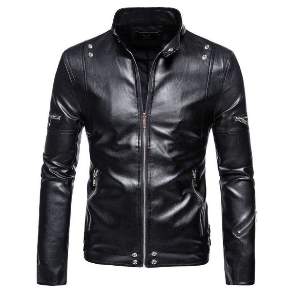 

men's jackets good quality men leather and coats slim fit pu moto biker style large size learher v6iw, Black;brown