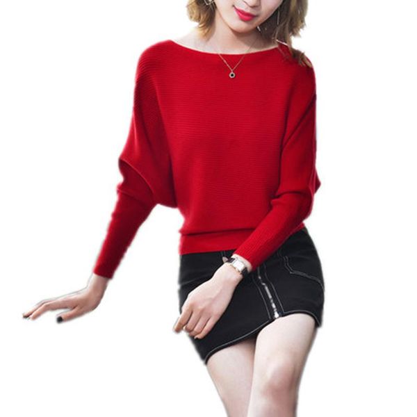 

women's sweaters 2021 fashion winter one neck elastic knitting pullover female bat long sleeve knitted sweater women sweters, White;black