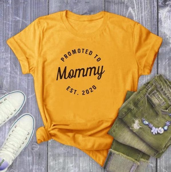 

promoted to mommy est ladies men letter print short sleeve o neck loose summer tee, White;black