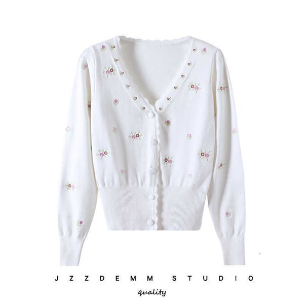 

women's sweaters soft windcoat embroidered flowers early autumn the woman sweet age long with cleavage in v tricho cardigan 0mu5, White;black