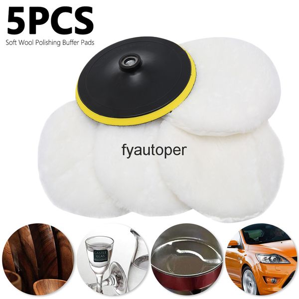 

5pcs universal polisher buffer kit soft wool bonnet pad white car body polishing discs accessories for 7 inch