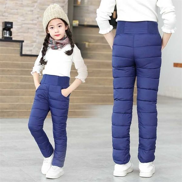 Bambino del capretto delle ragazze dei ragazzi pantaloni invernali cotone imbottito spesso pantaloni caldi sci impermeabile 9 10 12 anni leggings a vita alta bambino 211103