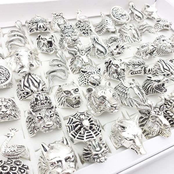 

wholesale 30pcs mens womens silver plated fashion jewelry rings animals shape punk style exaggerated party ring, Golden;silver