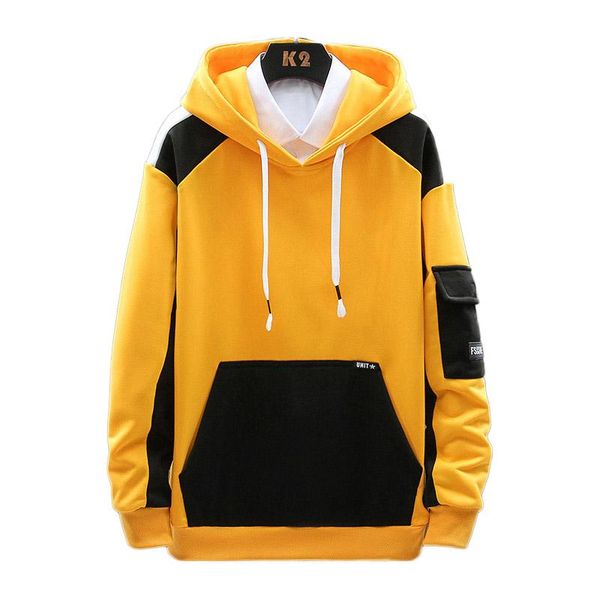 

men's pullover hoodies 2021 spring patchwork sweatshirt japanese streetwear harajuku hip hop oversized yellow hoodie men clothes & swea, Black