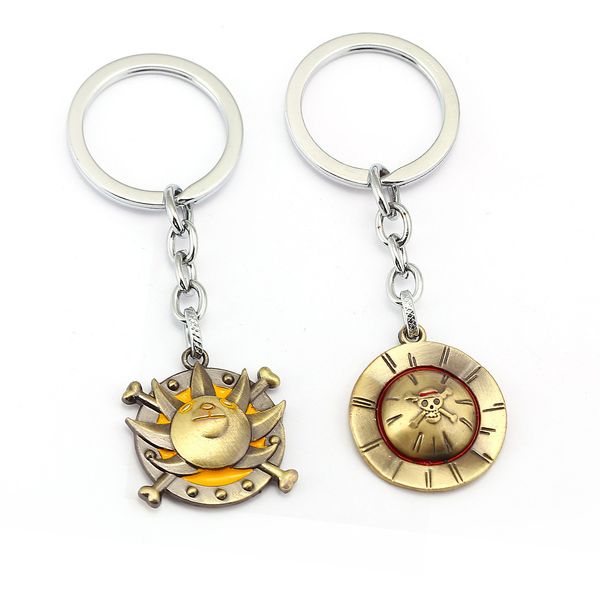 

anime one piece monkey d luffy skull straw hat thousand sunny pirate ship logo cartoon alloy keychain keyring key chain, Silver
