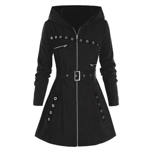 

plus size outerwear & coats fashion women thin trench coat spring autumn hooded zip up jacket slim long wind parka 5xl, Black