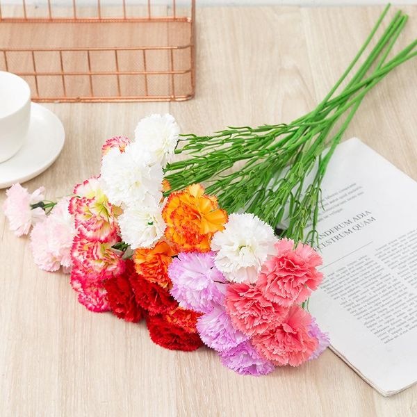 

bouquet pink carnation artificial flowers 5 branch heads fake for el garden home wedding decoration decorative & wreaths