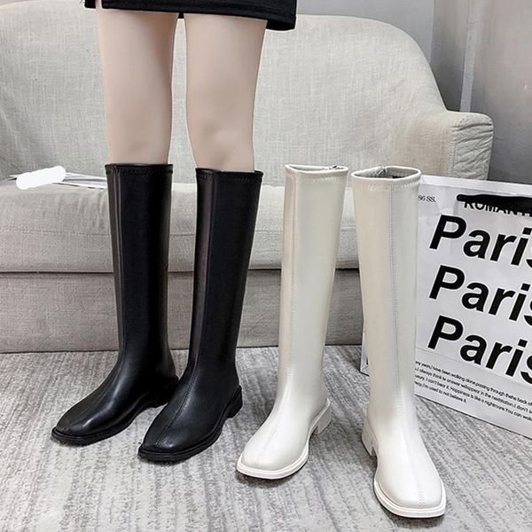 

boots women over knee clogs platform shoes zipper boots-women luxury designer over-the-knee low leather 2021 rubber fashion, Black