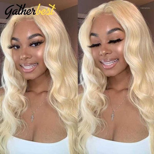 

gather hair 613 lace frontal wig pre plucked bleached knots wigs human bloned body wave human1, Black;brown
