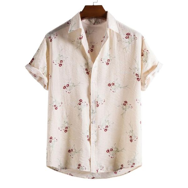 

men's casual shirts summer hawaiian printed pockets button short sleeve plus size blouse chemise homme, White;black