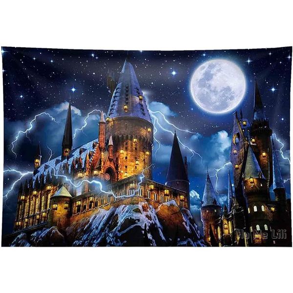 

tapestries magic castle pography backdrop wizard world night sky moon halloween decoration by ho me lili tapestry