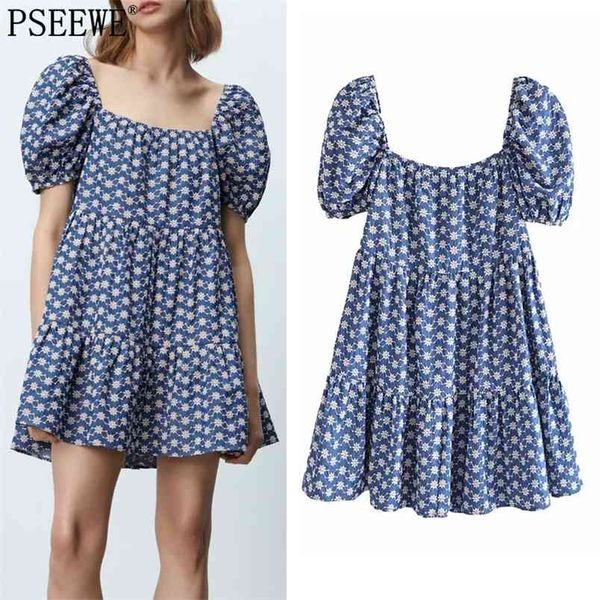 

dress women blue cutwork embroidery short es woman summer puff sleeve loose casual ruffle mini 210519, Black;gray