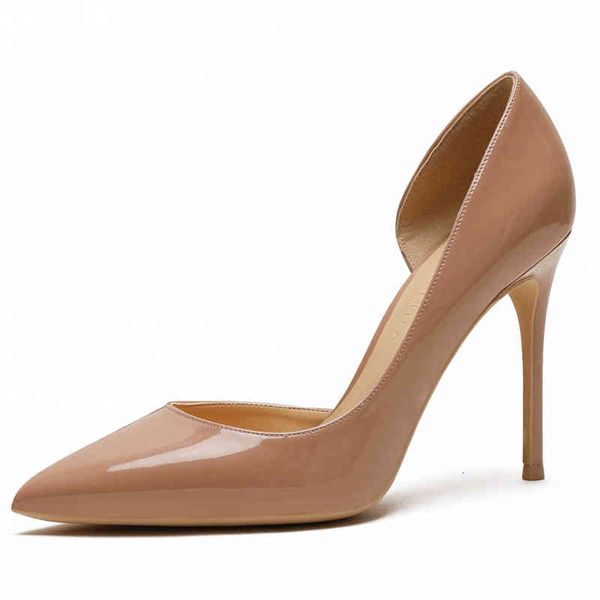 

sandals super thin high heel pointed toe stiletto pumps concise patent leather women office shoes for woman m0042 604n, Black