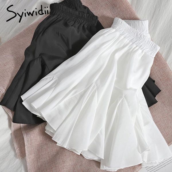

skirts syiwidii elastic high waist white mini women ruffles a-line unicolor 2021 summer clothing korean fashion ball gown, Black