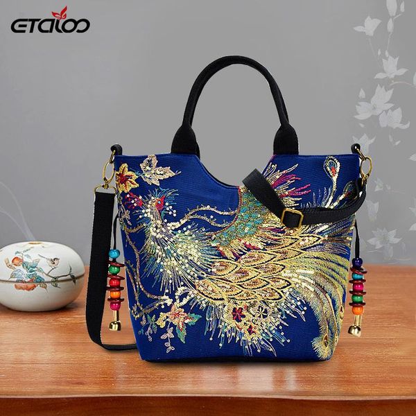 

evening bags women shoulder bag handmade embroidery peacock bohemia ethnic style retro handbag large capacity tote messenger for girl