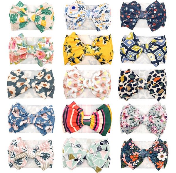 

baby girls floral printed big bow headbands bandanas 15 colors children princess hair bows accessories kids design boutique